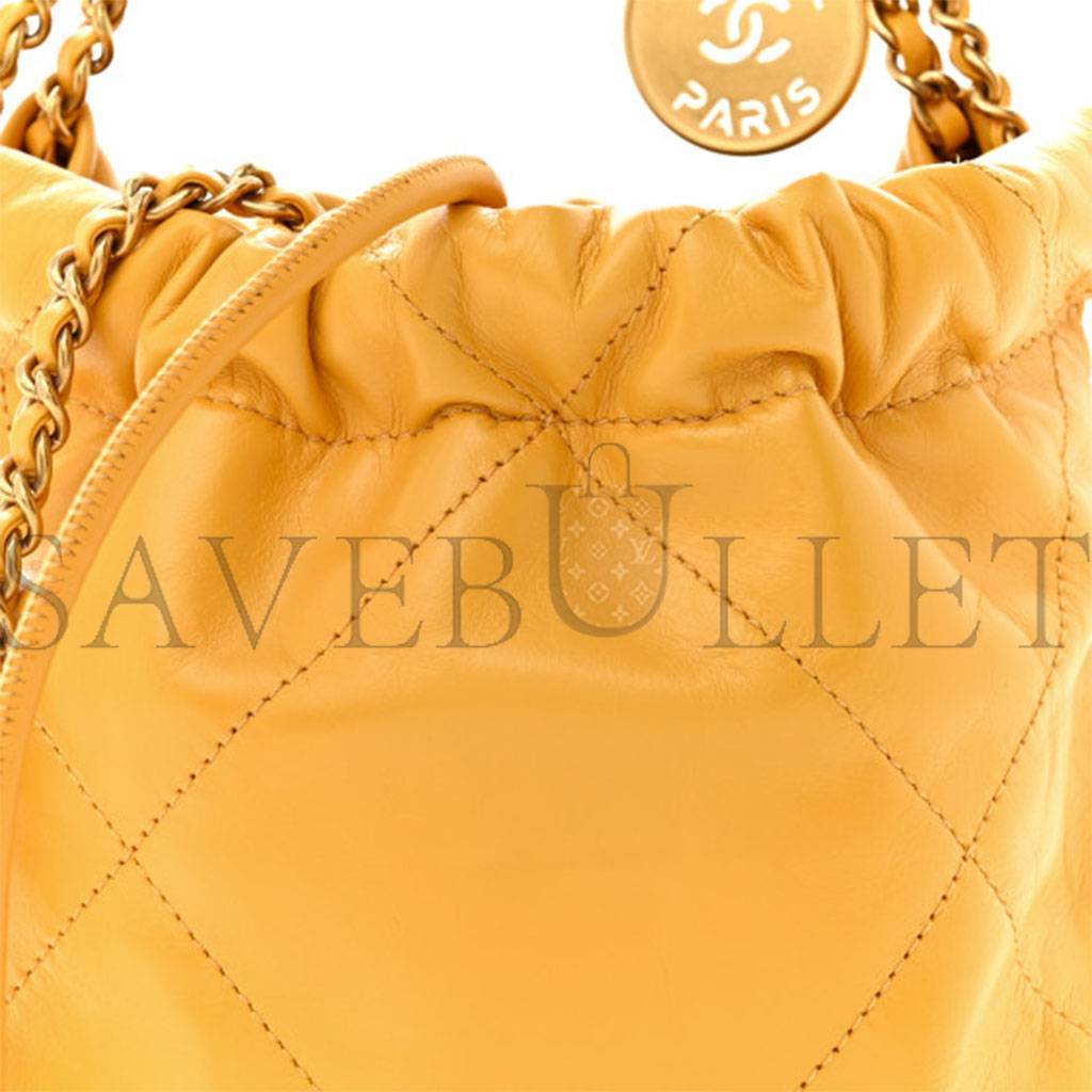 CHANEL MASTER SHINY CALFSKIN QUILTED MINI CHANEL 22 YELLOW AS3980 (20*19*6cm)